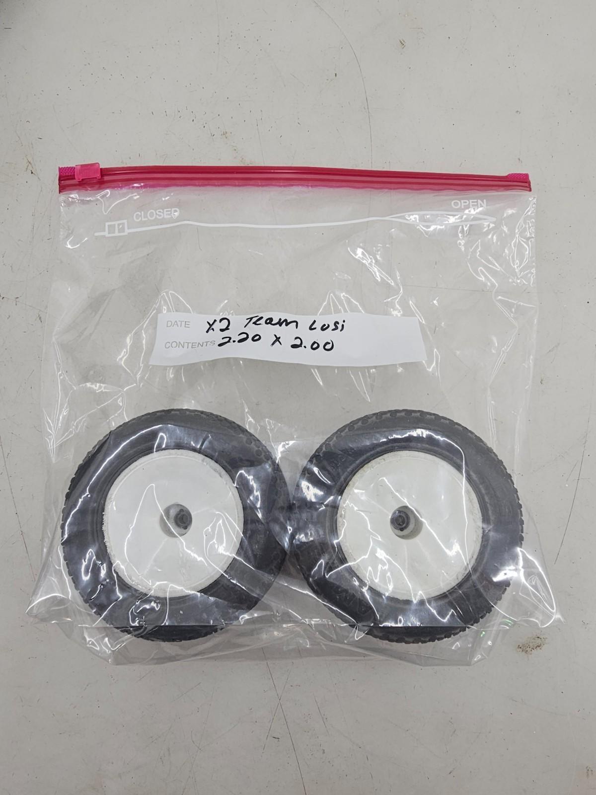 Vintage Team Losi tires, pair of 2 on white wheels 2.20 x 2.00