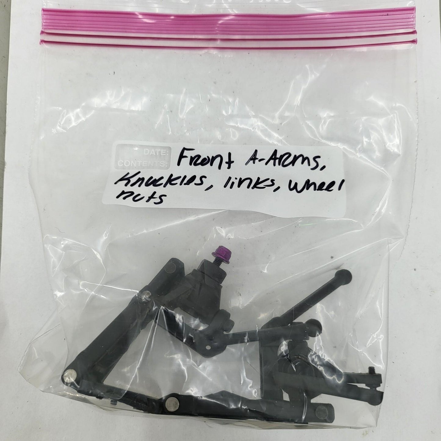HPI RS4 Nitro 1/10 front A arms, knuckles, hinge pin, links, wheel nuts