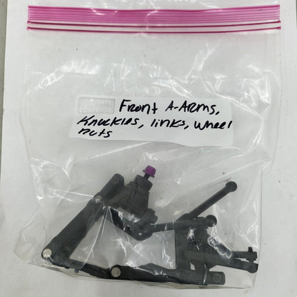 HPI RS4 Nitro 1/10 front A arms, knuckles, hinge pin, links, wheel nuts