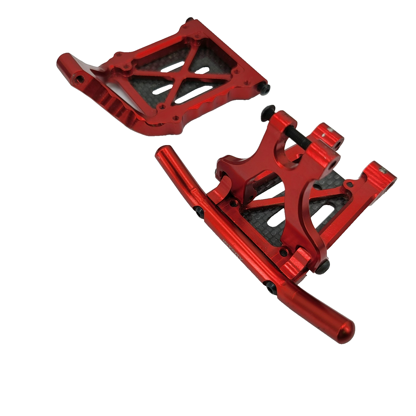 Axial EXO Terra 1/10 Integy red aluminum F & R bumpers w/ carbon skid plates
