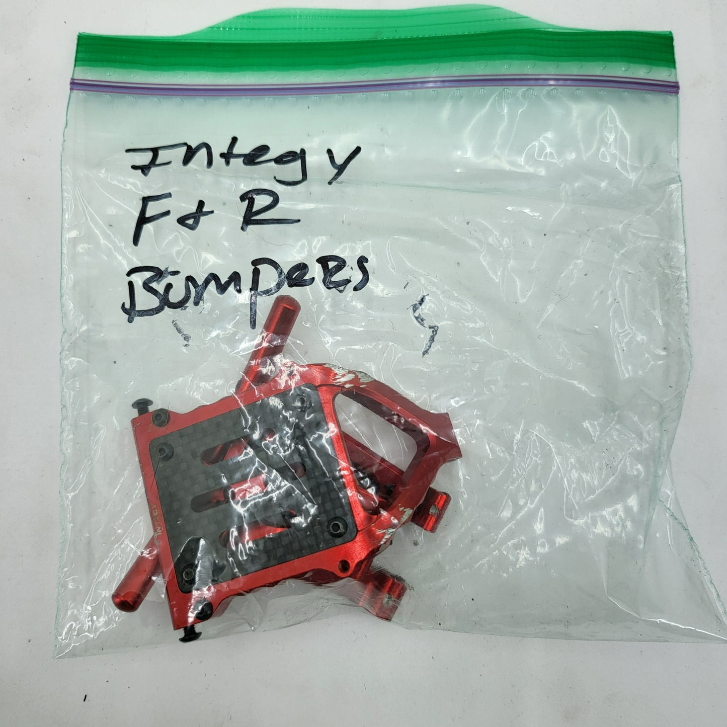 Axial EXO Terra 1/10 Integy red aluminum F & R bumpers w/ carbon skid plates