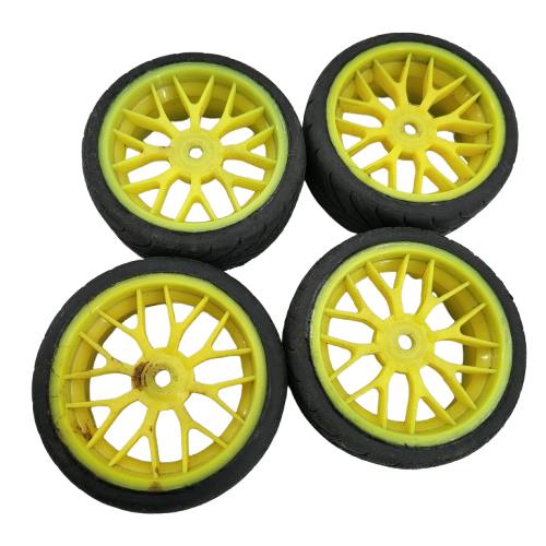 Team Associated TC3, NTC3 tires/ mounted wheels, yellow, worn