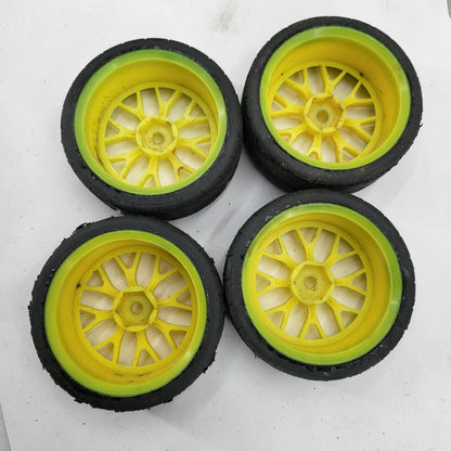 Team Associated TC3, NTC3 tires/ mounted wheels, yellow, worn