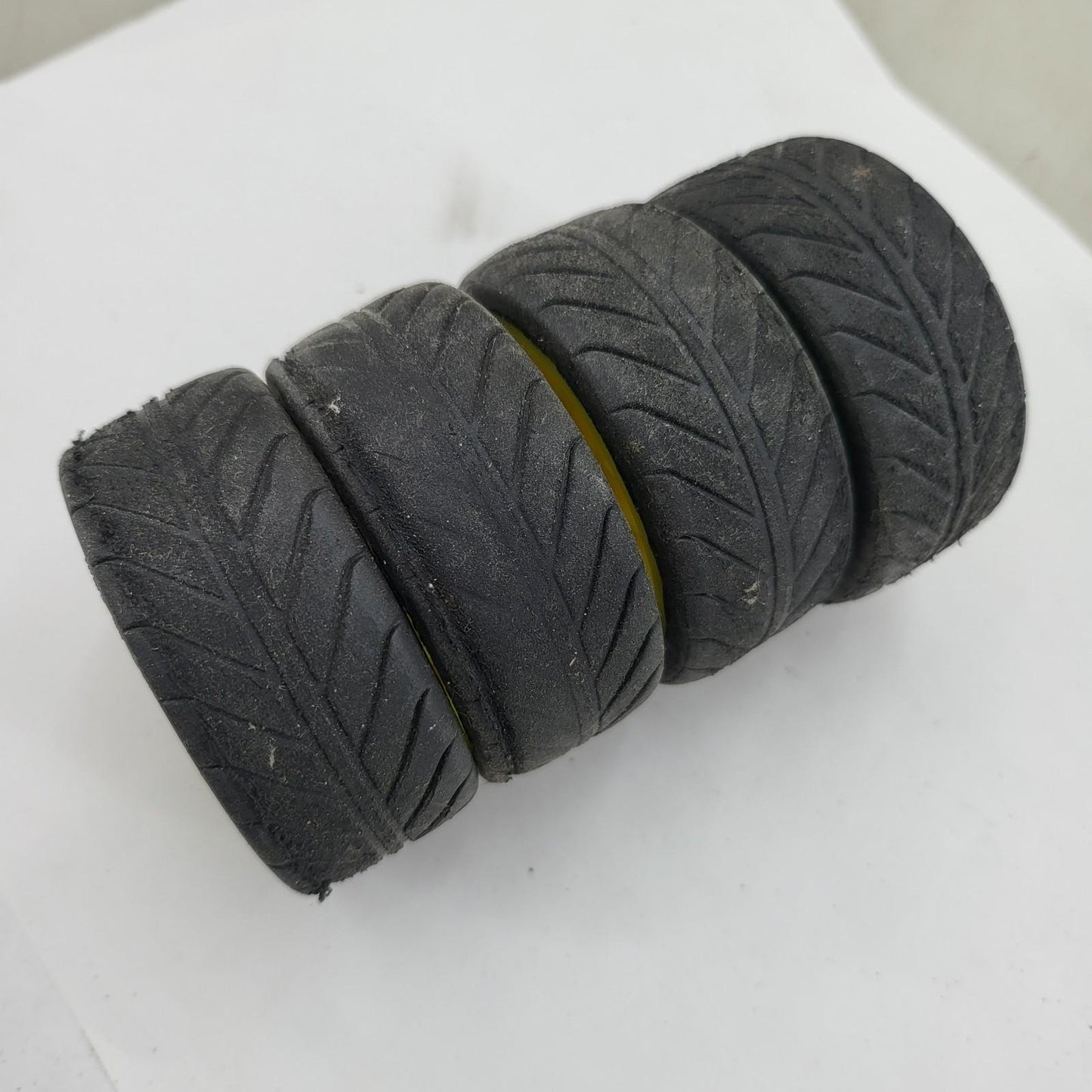 Team Associated TC3, NTC3 tires/ mounted wheels, yellow, worn