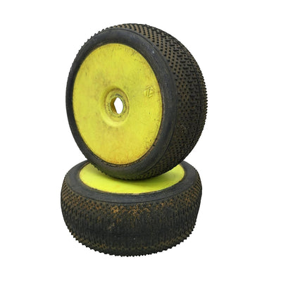 Team Losi yellow buggy wheels  1/8 on taper pin tires, one has flat spot, 17mm