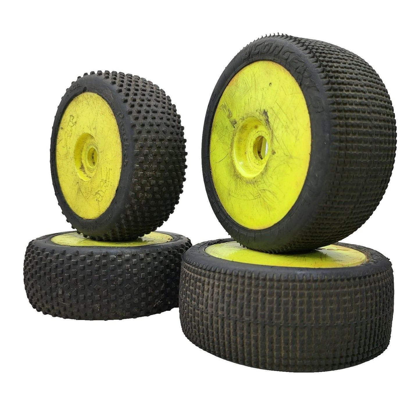 x4 1/8 yellow buggy wheels, team losi and panther, two different treads