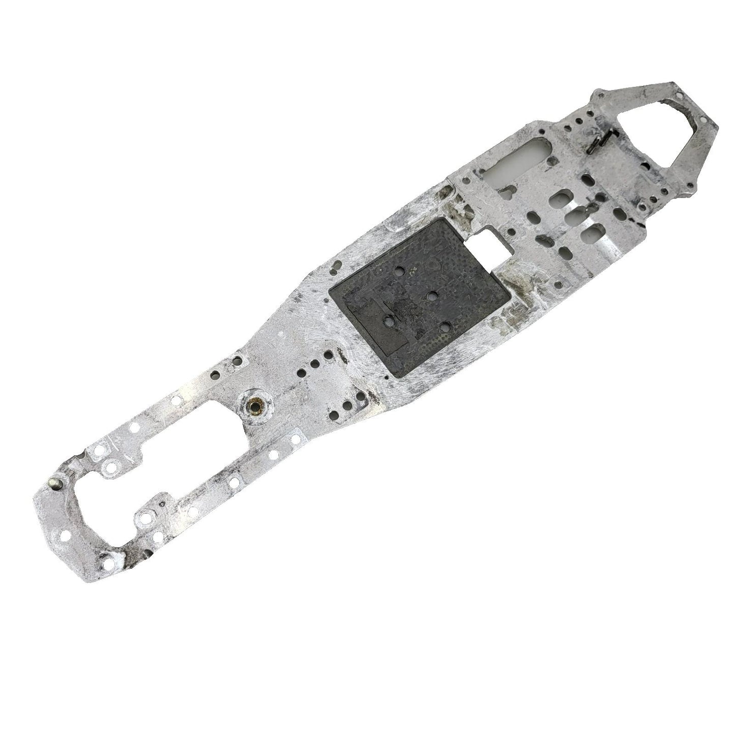 Unknown nitro chassis with extra drilled holes, 15in long. Kyosho, Mugen ?