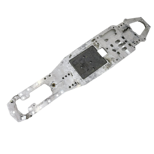 Unknown nitro chassis with extra drilled holes, 15in long. Kyosho, Mugen ?