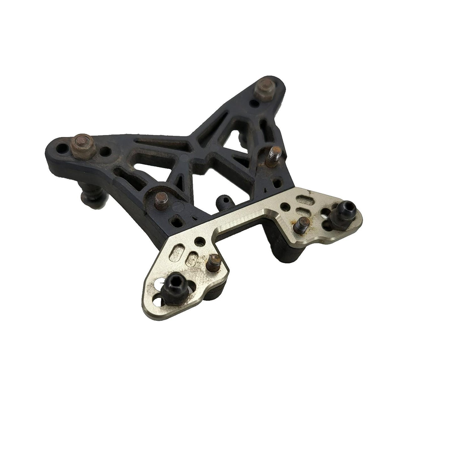 Losi front shock tower #L22-7391, aluminum camber link mount, shock standoffs