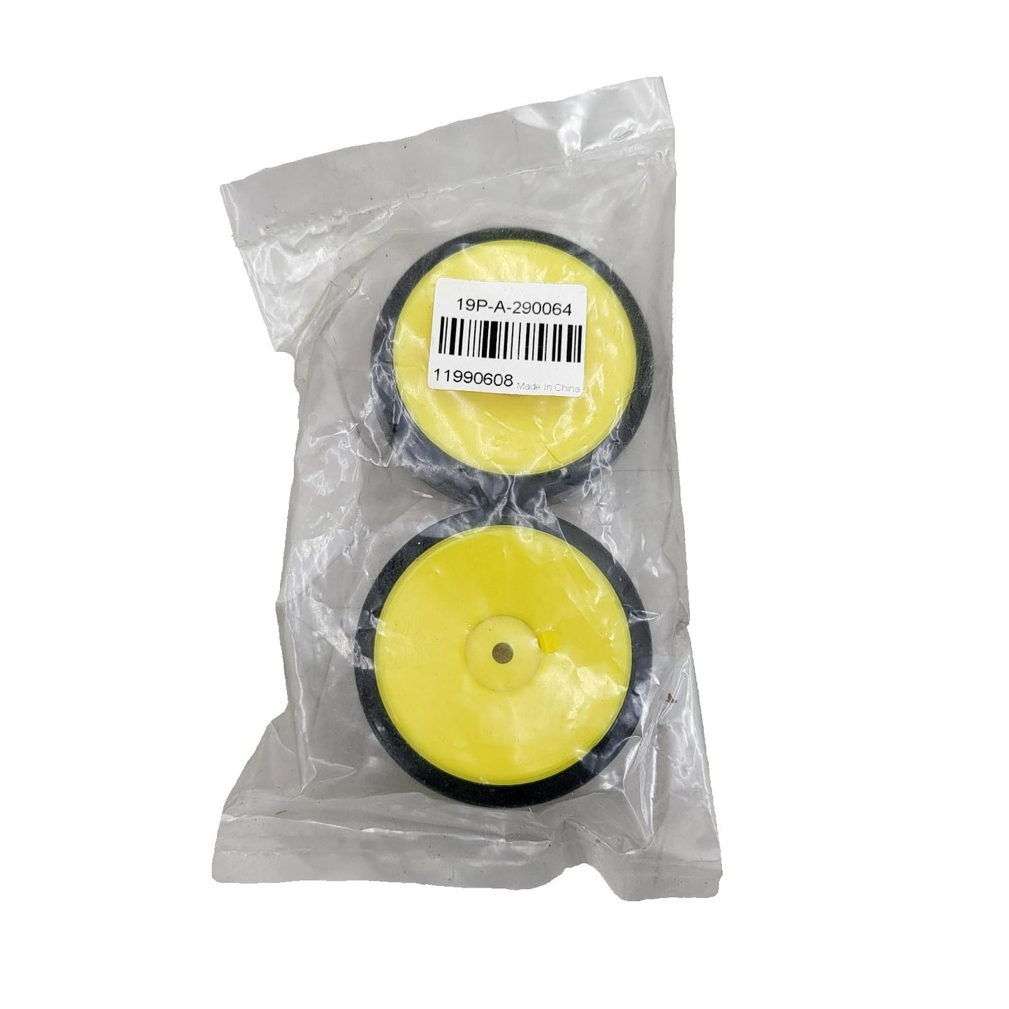 1/10th scale new drift tires on yellow buggy style dish wheels