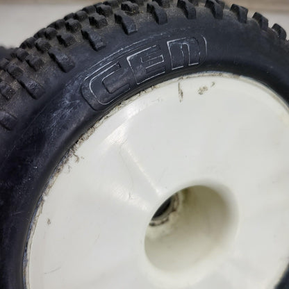 Cen Racing 88-39-122 "Sniper" tires on white buggy wheels  1/8, 1/7 x3