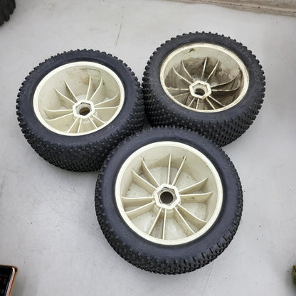 Cen Racing 88-39-122 "Sniper" tires on white buggy wheels  1/8, 1/7 x3