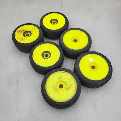 X6 1/10Th scale yellow buggy wheels, 2 different treads VP-PRO, worn