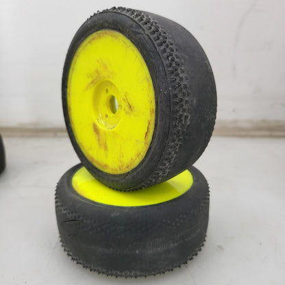 X6 1/10Th scale yellow buggy wheels, 2 different treads VP-PRO, worn