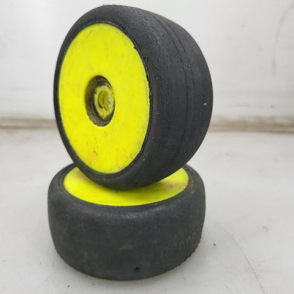 X6 1/10Th scale yellow buggy wheels, 2 different treads VP-PRO, worn