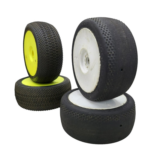 Jconcepts double dee's and Losi taper-pin tires on 1/8 buggy wheels