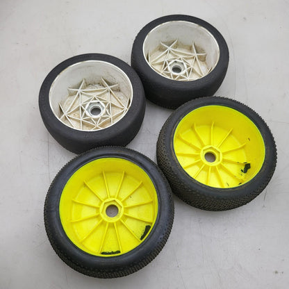 Jconcepts double dee's and Losi taper-pin tires on 1/8 buggy wheels