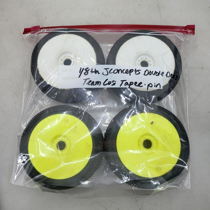 Jconcepts double dee's and Losi taper-pin tires on 1/8 buggy wheels