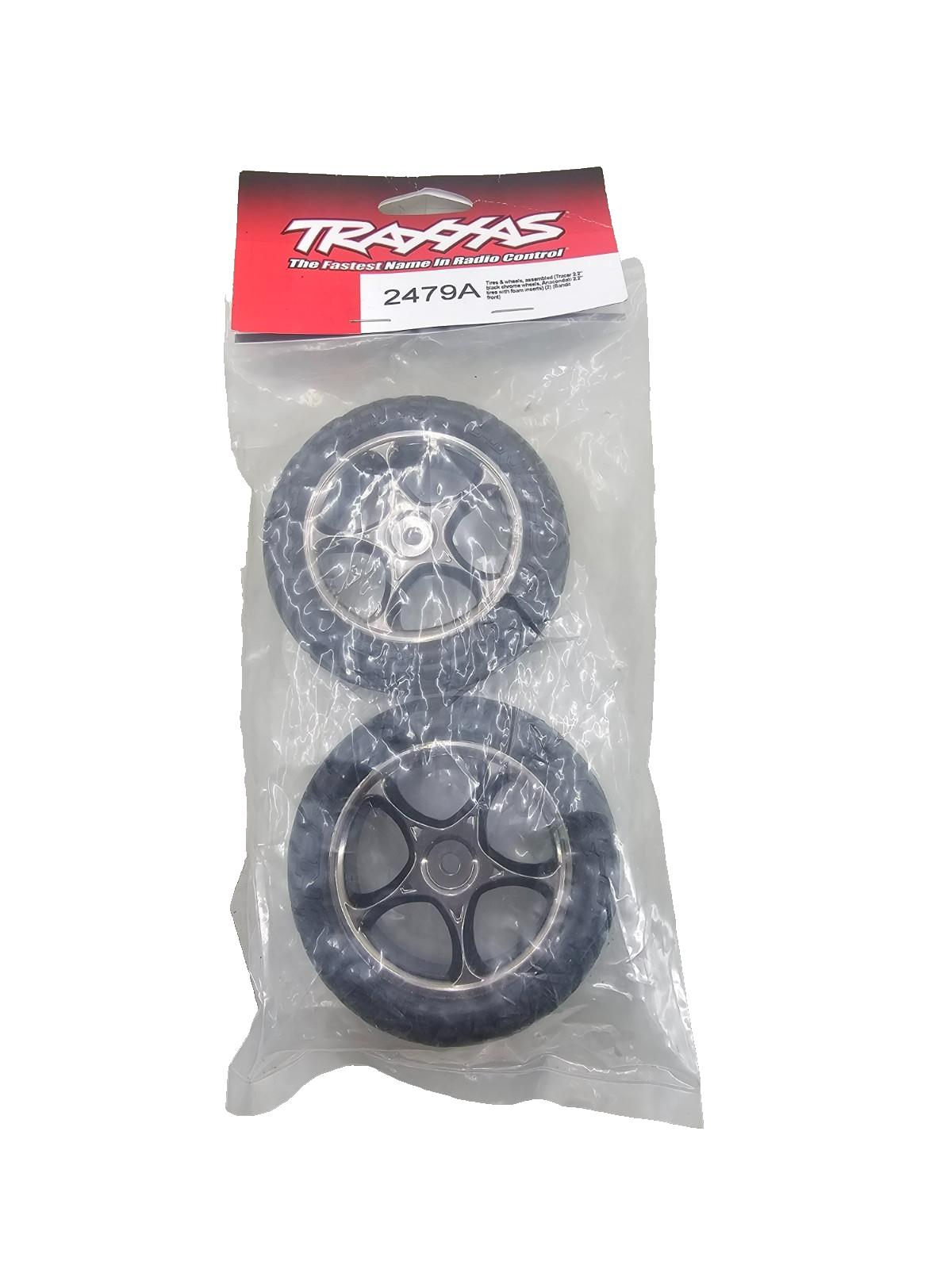 Traxxas Anaconda tires with foam inserts on black chrome wheels for bandit front