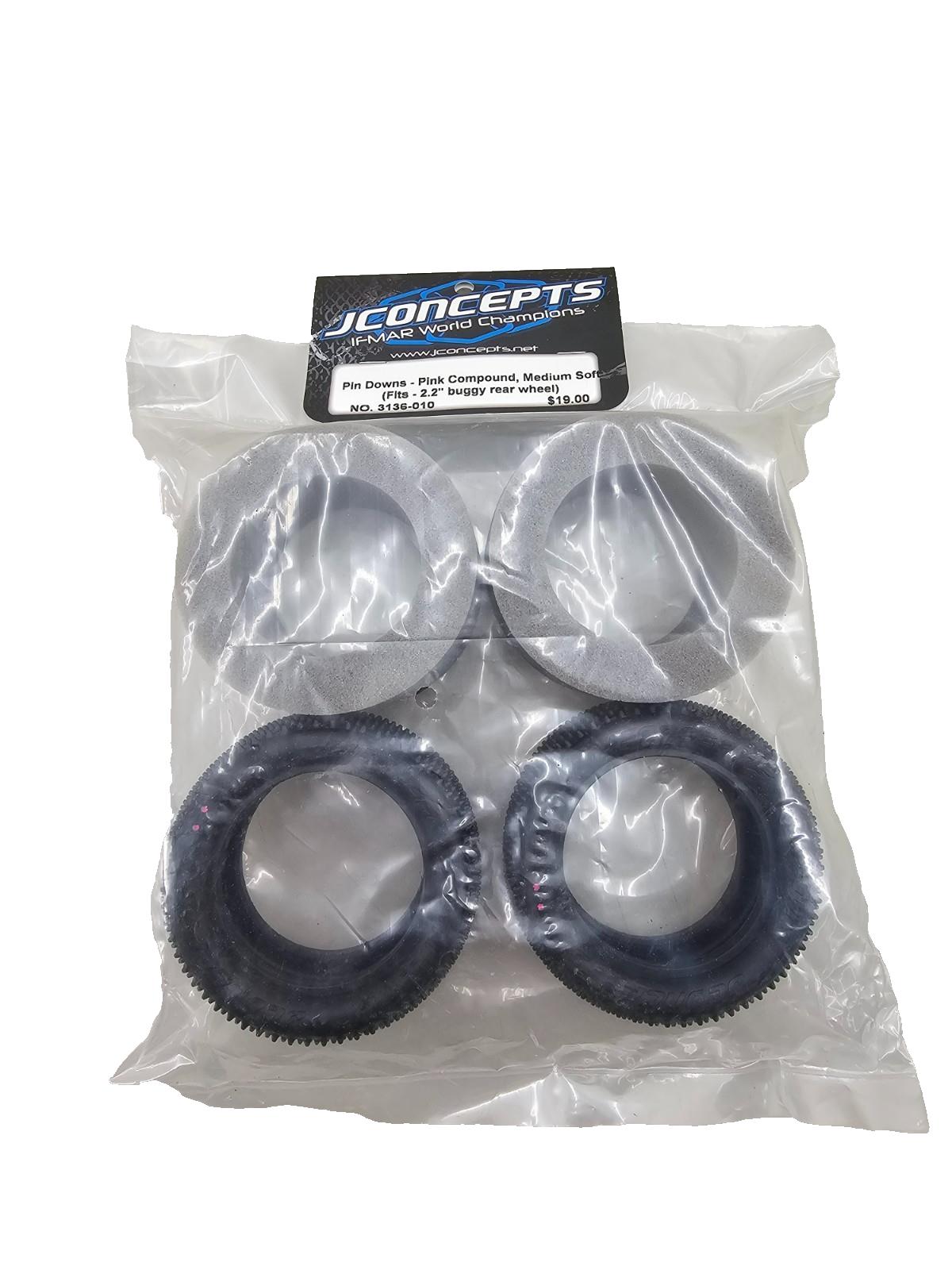 JConcepts Pin downs 2.2" rear buggy carpet tires (pink) #3136-010