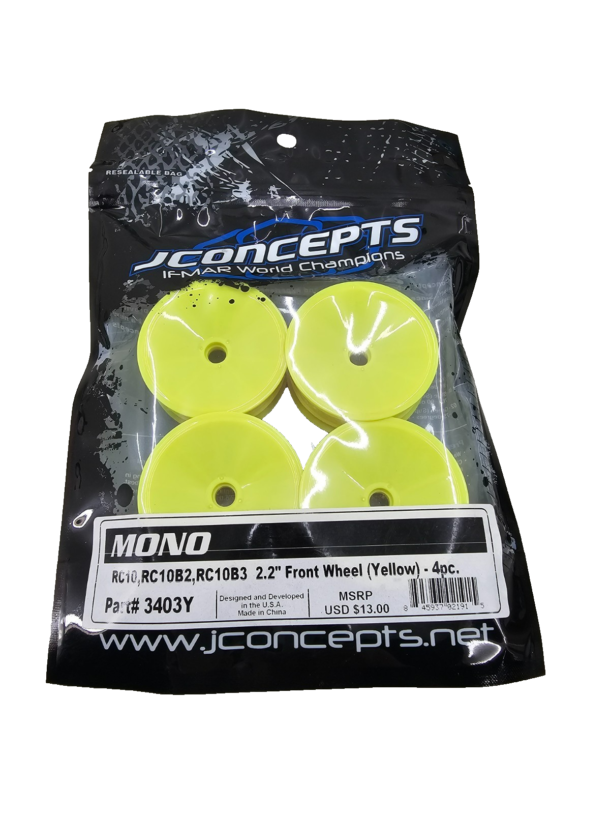 Jconcepts Mono RC10 2.2 Front yellow wheels, two packs x8 wheels #3403Y