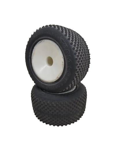 Vintage Team Losi tires, pair of 2 on white wheels 2.20 x 2.00