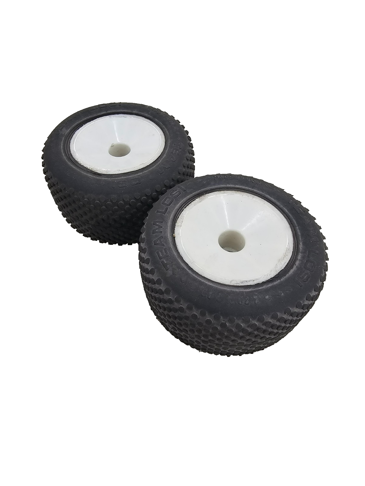 Vintage Team Losi tires, pair of 2 on white wheels 2.20 x 2.00