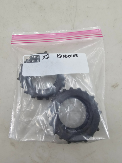 Unidentified RC knobby tires, pair of 2, size shown in images