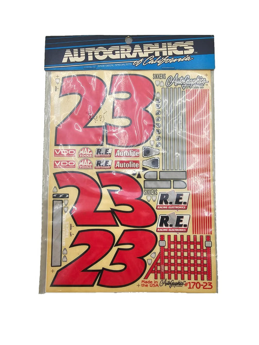 Autographics of California number 23 Nascar Decal sheet #170-23 NOS vintage