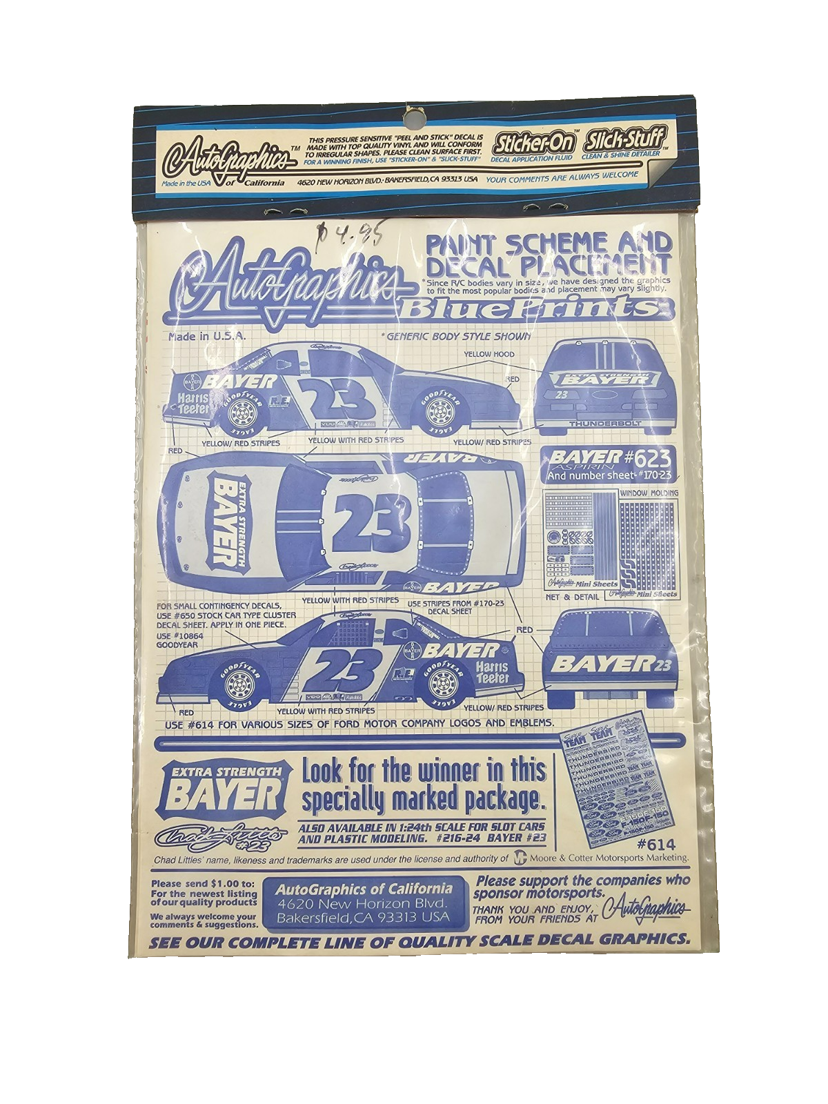 Autographics of California number 23 Nascar Decal sheet #170-23 NOS vintage
