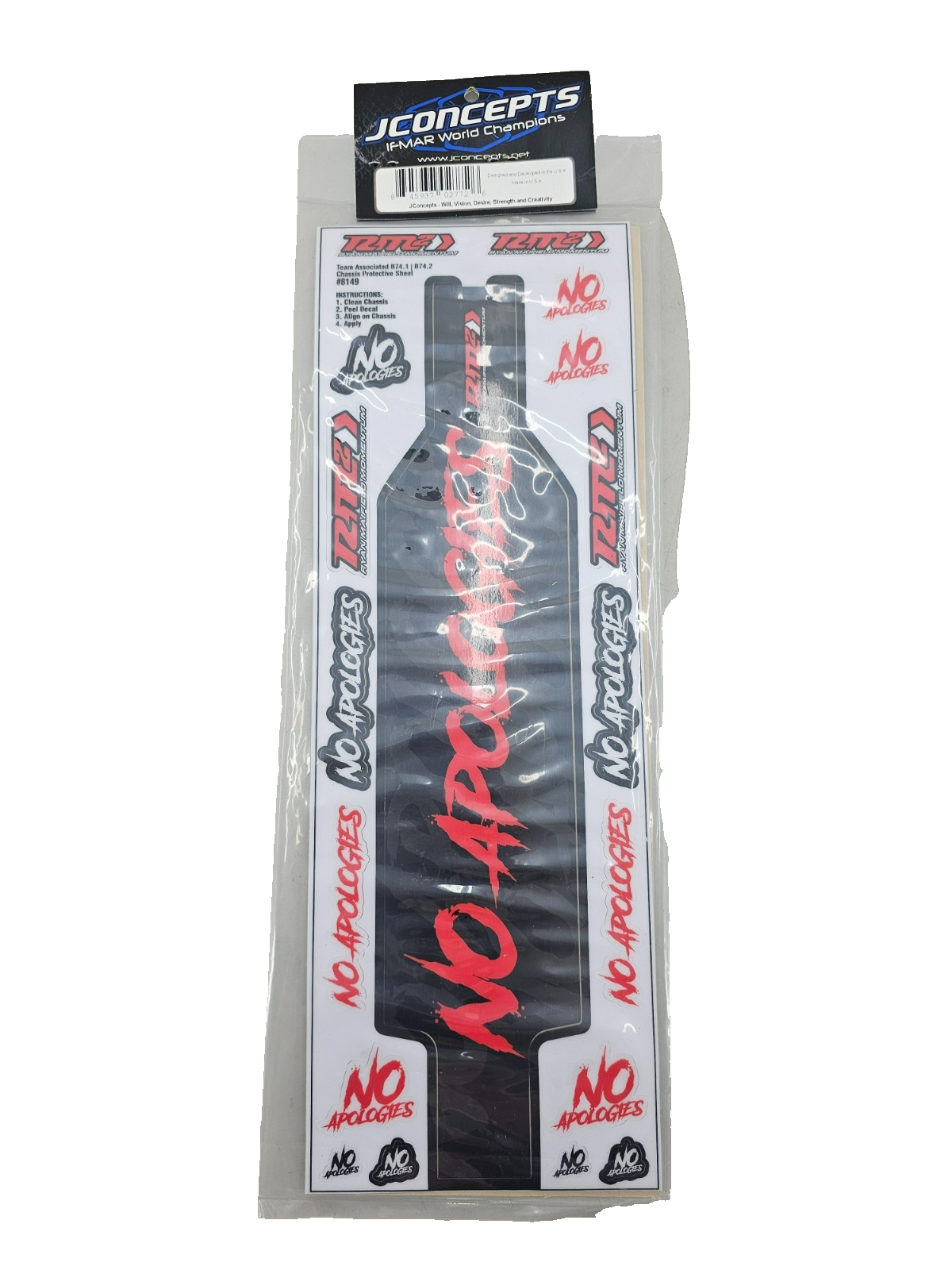 JConepts precut B74.2 "No Apologies" chassis protective sheet/ decal #8149
