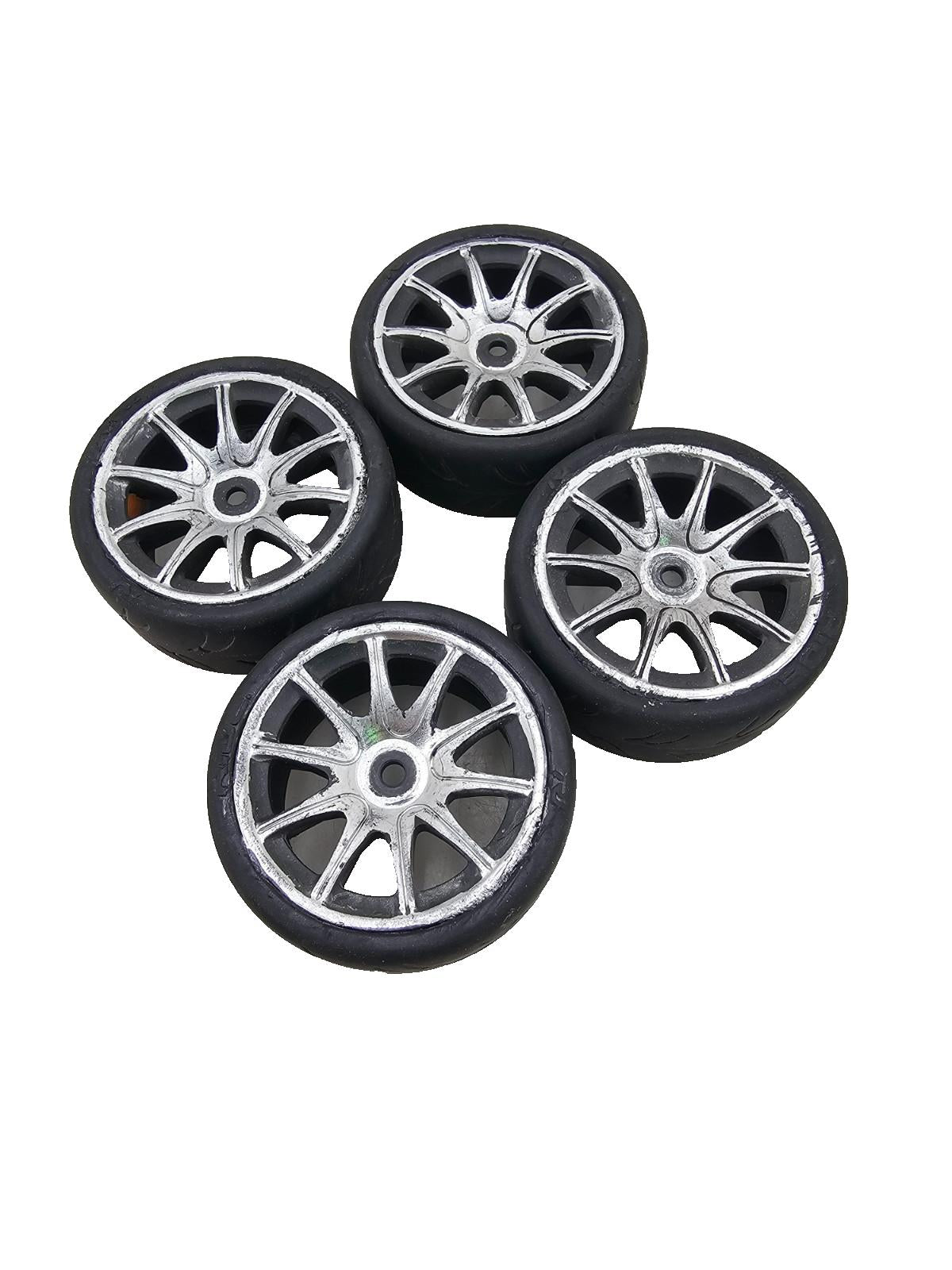RJ Ride street tires on multi spoke wheels for 1/10th scale rc car, set of four