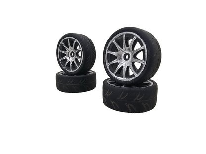 RJ Ride street tires on multi spoke wheels for 1/10th scale rc car, set of four