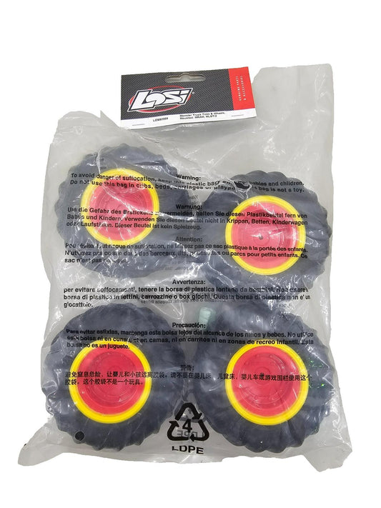 Discontinued Team Losi Raminator monster truck wheels, red, NOS ripped bag RARE