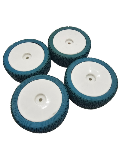 Vintage RARE Blue 1/10th scale 12mm hex wheels and tires Pirelli All star racing