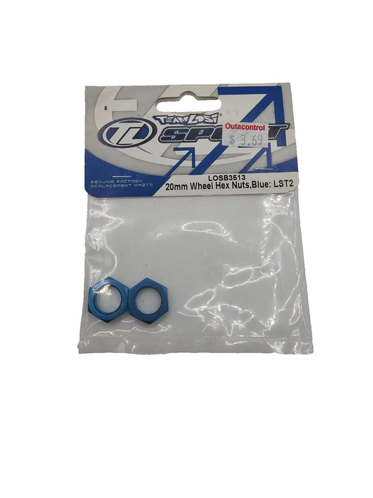 Team Losi LST2 20mm wheel hex nuts, blue, pack of two #LOSB3513