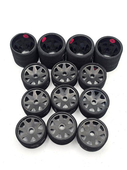 1/10th scale foam wheels for carpet racing pan car, pink, black white compounds
