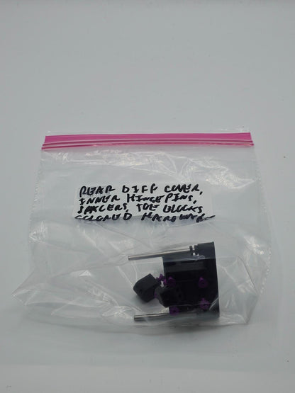Losi XXX-S Differential case/ cover #4213 with toe blocks, pins, purple hardware