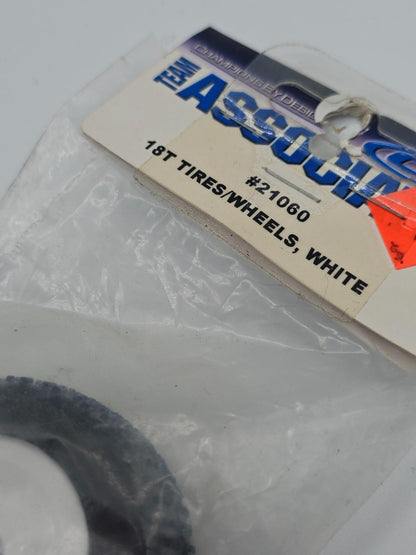 Team Associated  mini pin tires on white wheels rc18 1/18th scale #21060 ripped