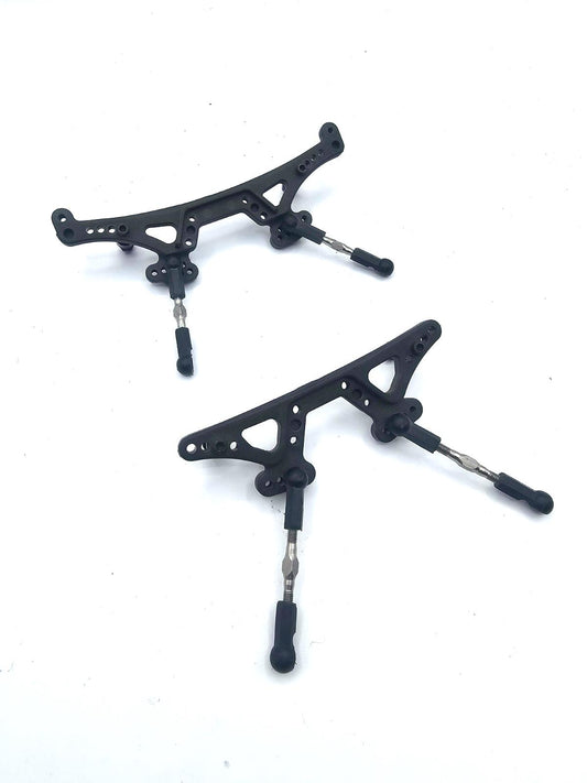 Losi XXX-S Graphite shock towers with links, standoffs, hardware, front cracked