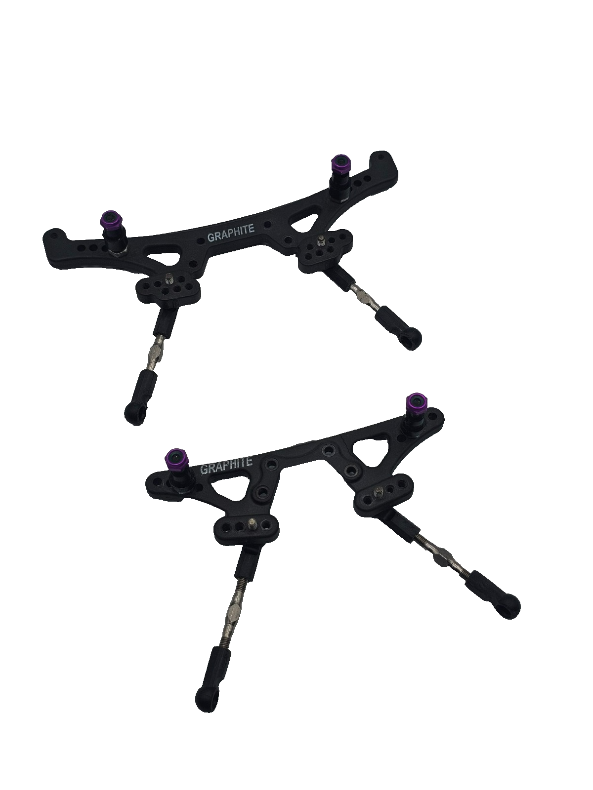 Losi XXX-S Graphite shock towers with links, standoffs, hardware, front cracked