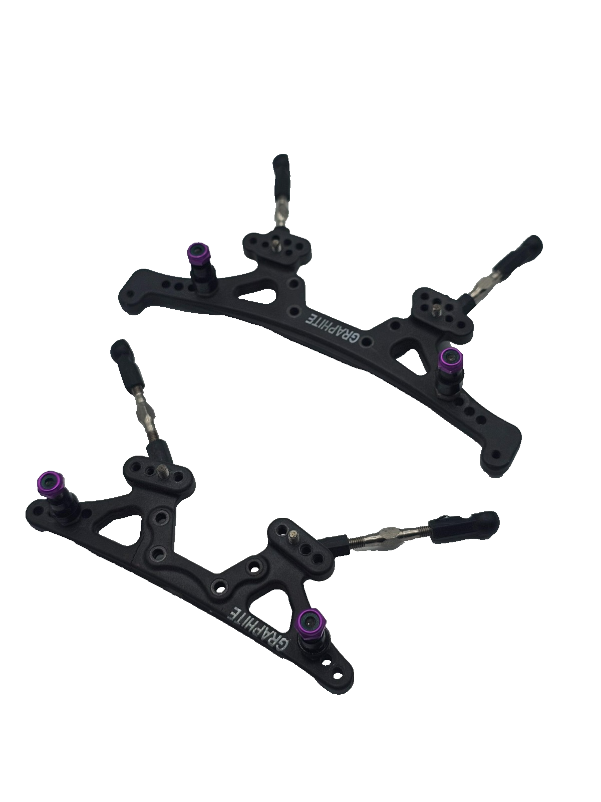 Losi XXX-S Graphite shock towers with links, standoffs, hardware, front cracked