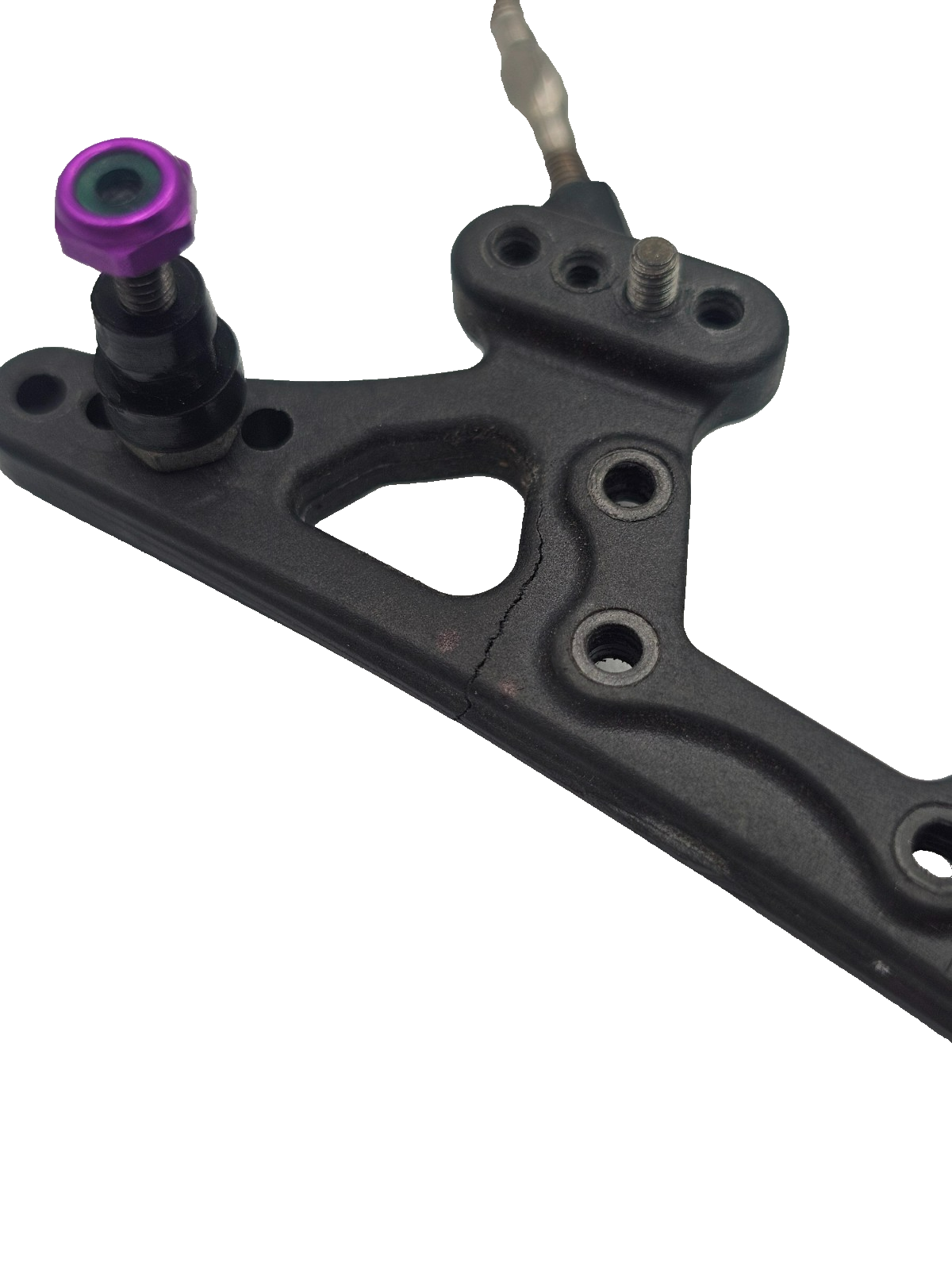 Losi XXX-S Graphite shock towers with links, standoffs, hardware, front cracked