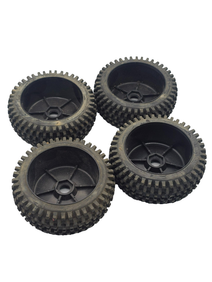 1/8 buggy block tread tires on black 17mm hex wheels