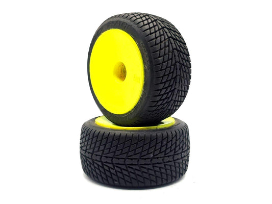 Pro-Line Road rage 1/10th scale tires on yellow bearing type wheels