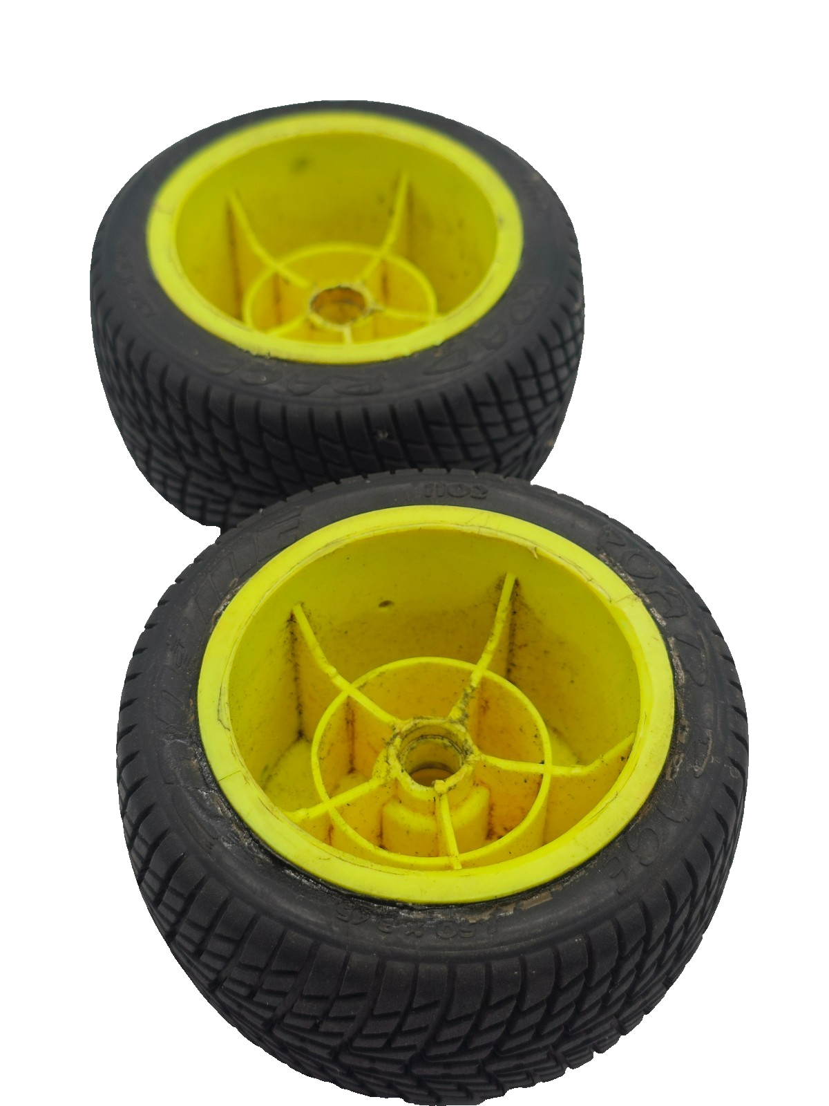 Pro-Line Road rage 1/10th scale tires on yellow bearing type wheels